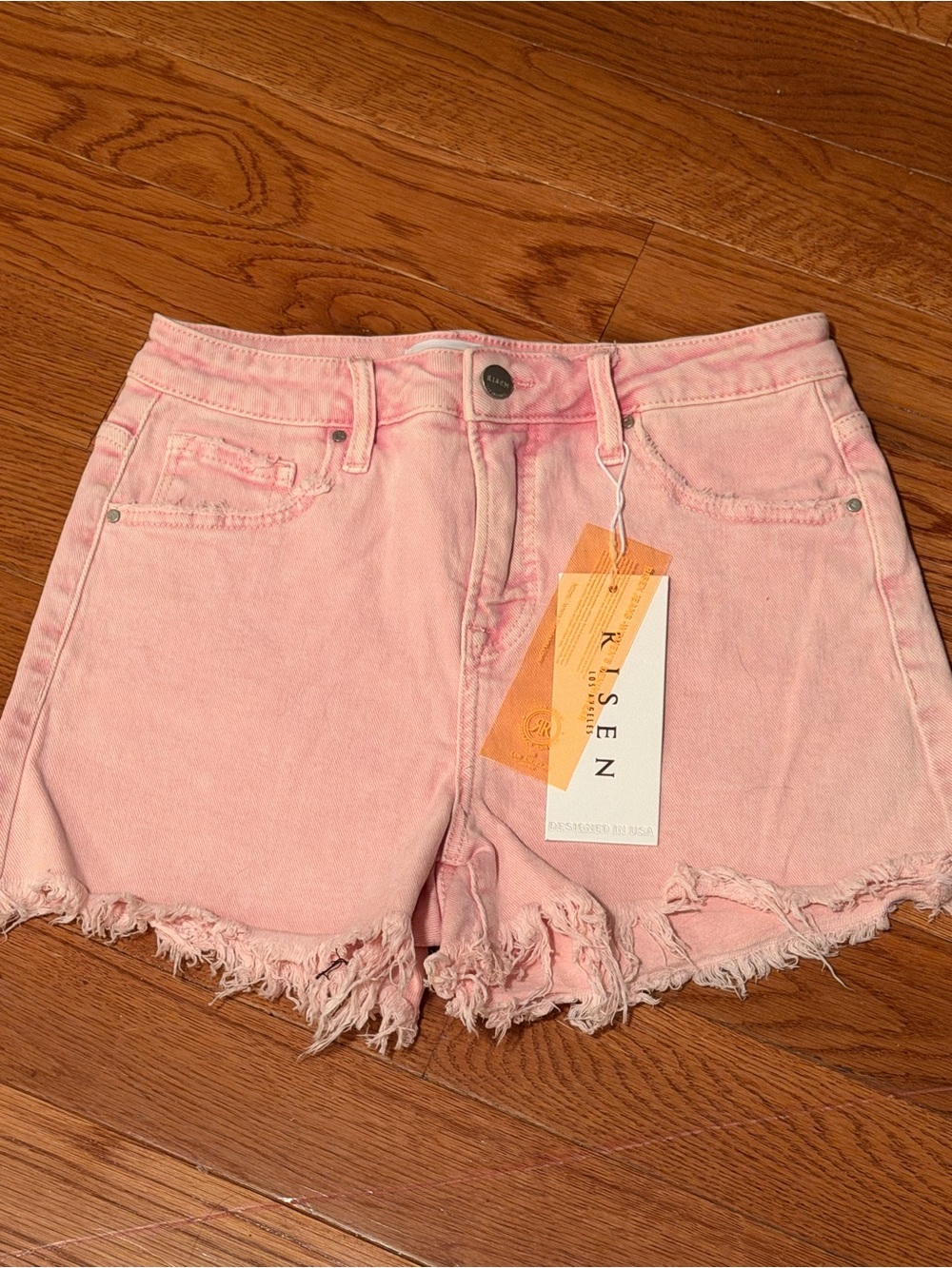 Risen Pink High-Rise Distressed Denim Shorts - Women's